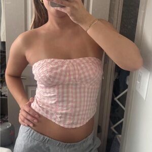 Free People pink Gingham Strapless Top